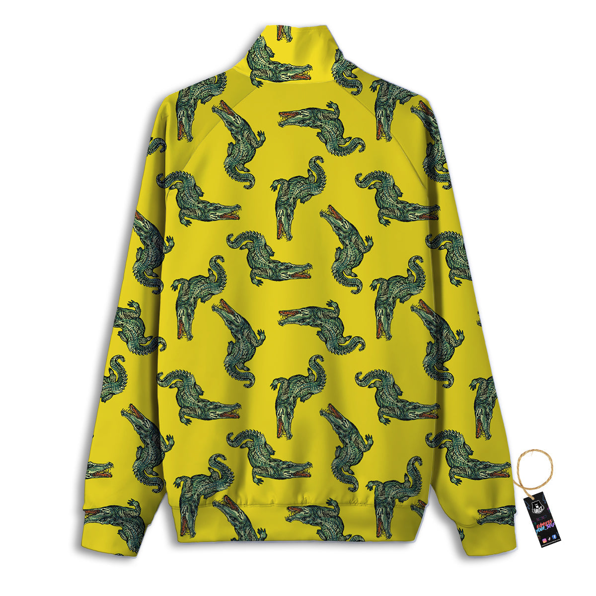 Green Crocodile And Yellow Print Pattern Track Jacket-grizzshop