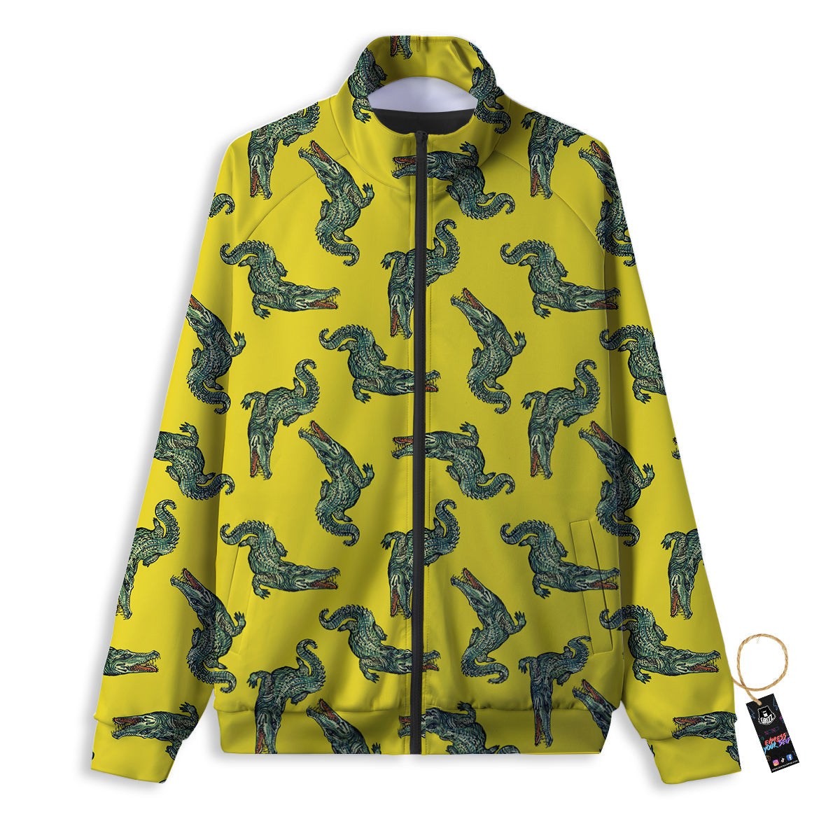 Green Crocodile And Yellow Print Pattern Track Jacket-grizzshop