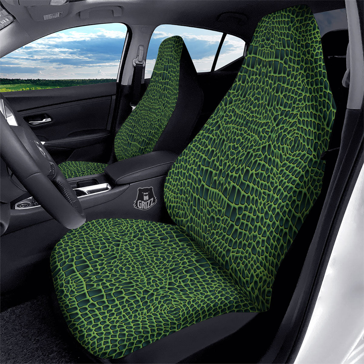 Green Crocodile Leather Skin Print Car Seat Covers-grizzshop