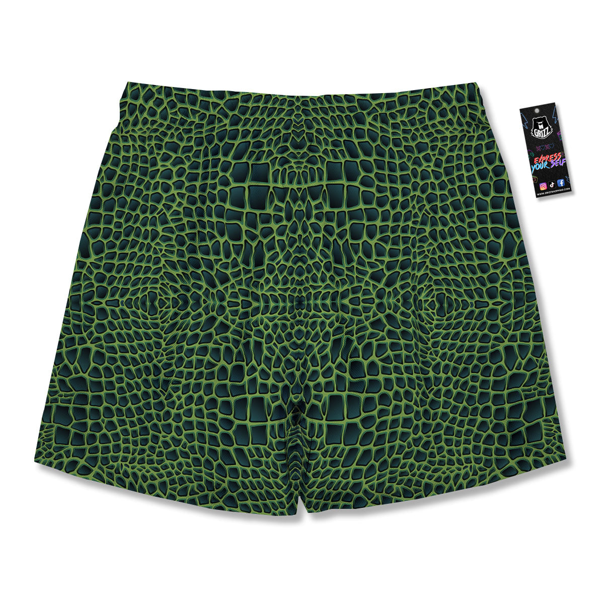 Green Crocodile Leather Skin Print Men's Running Shorts-grizzshop
