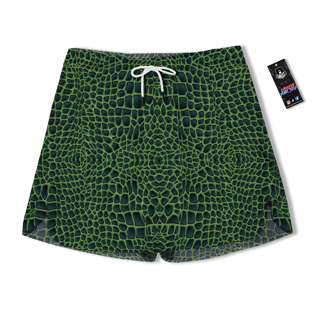 Green Crocodile Leather Skin Print Men's Running Shorts-grizzshop