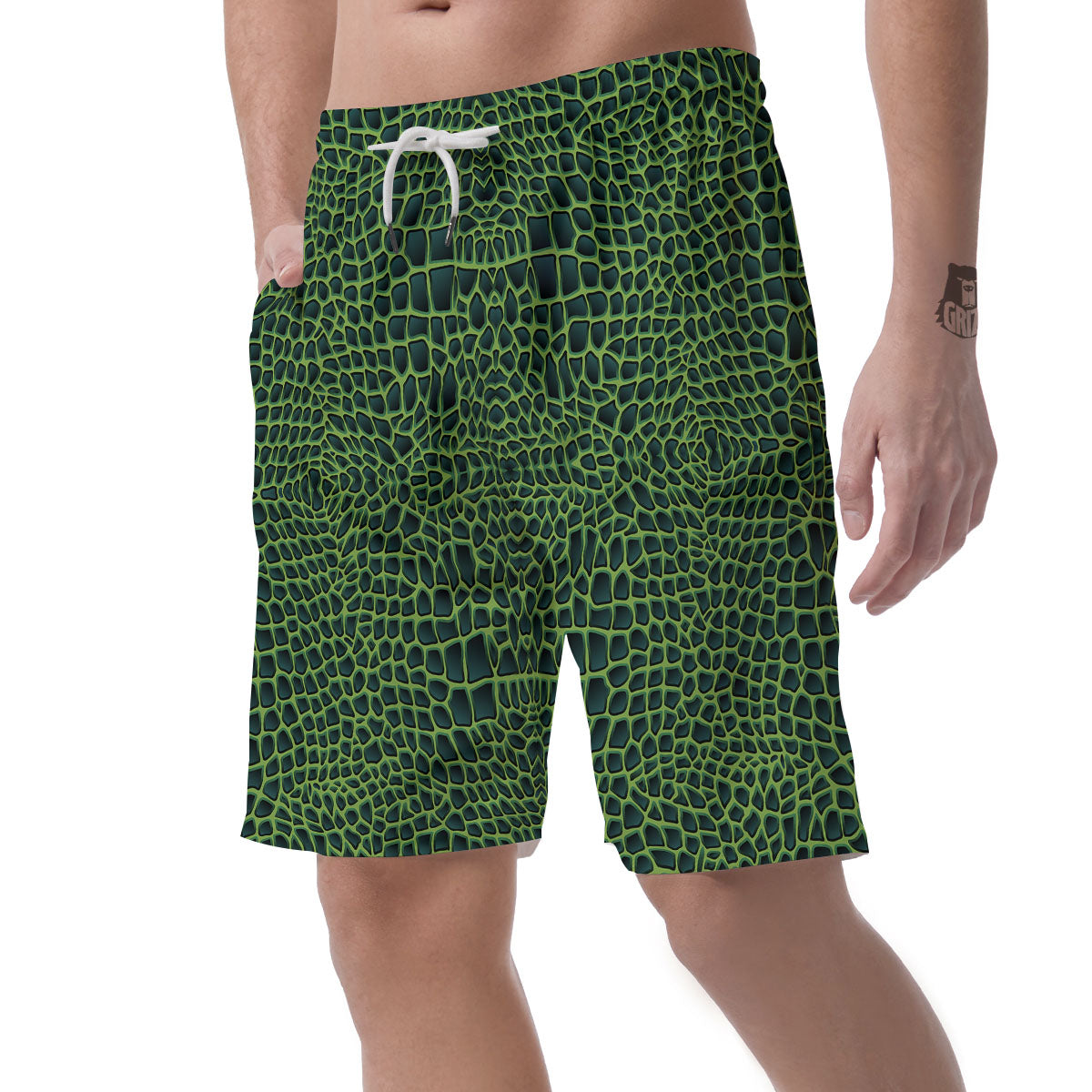 Green Crocodile Leather Skin Print Men's Shorts-grizzshop