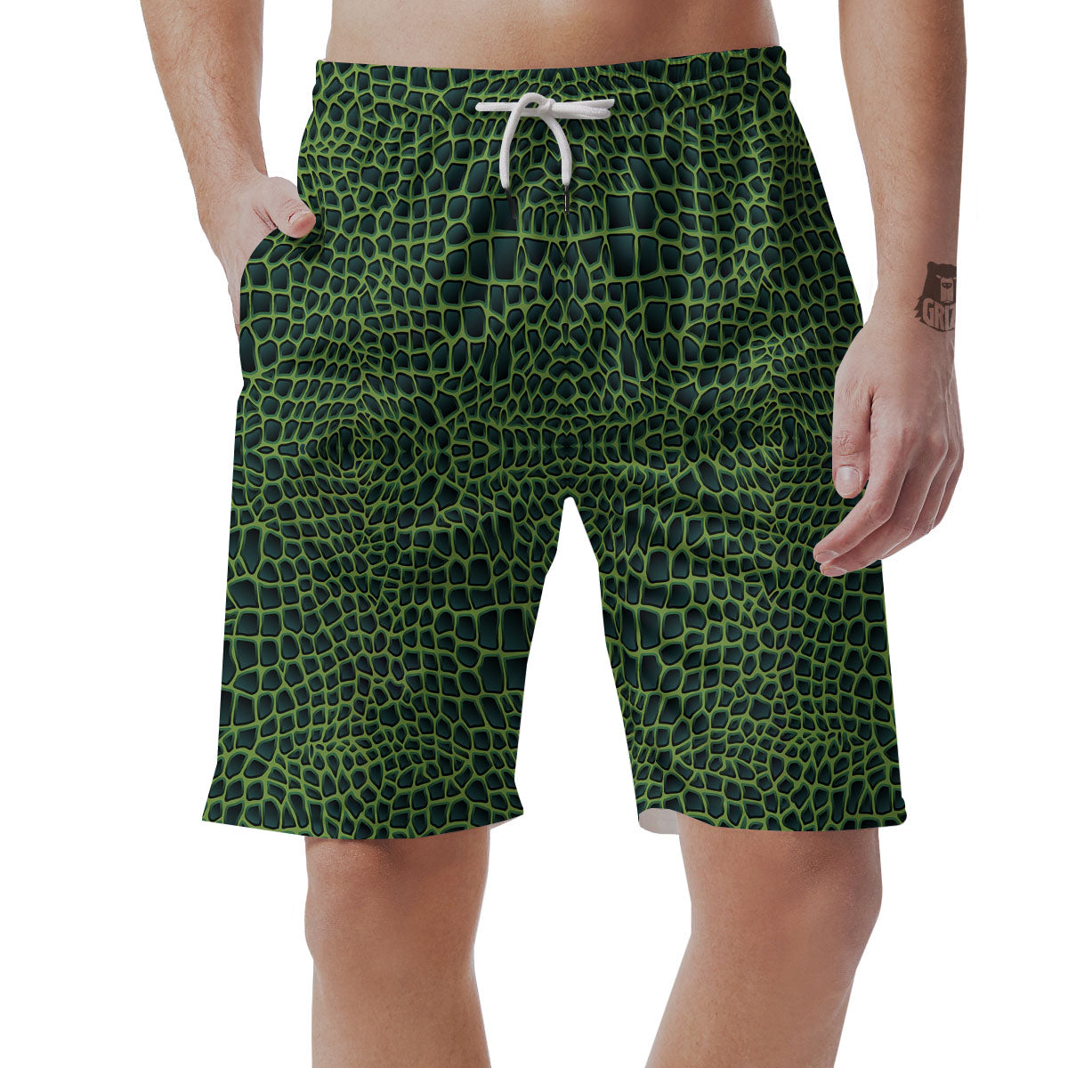 Green Crocodile Leather Skin Print Men's Shorts-grizzshop