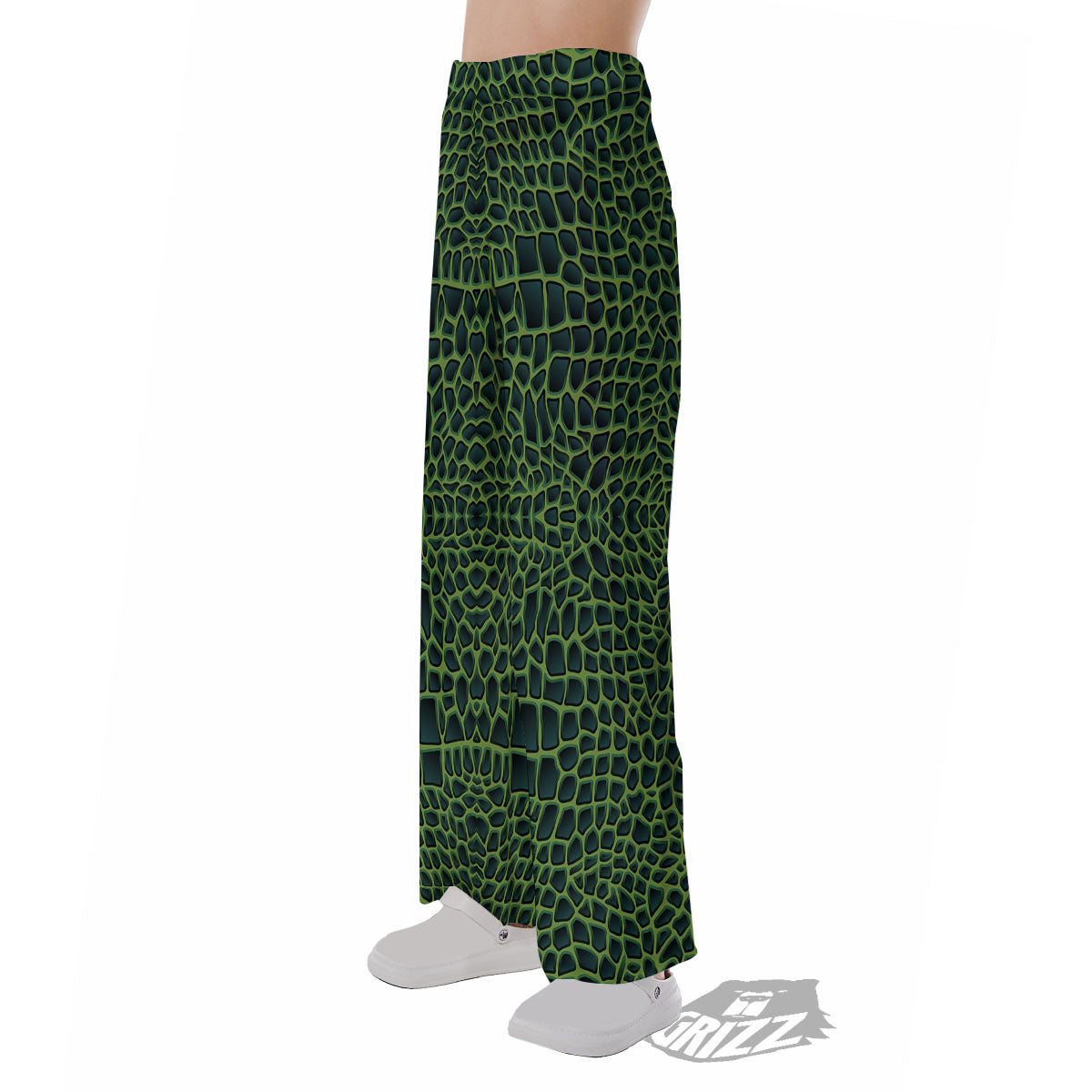 Green Crocodile Leather Skin Print Pajama Pants-grizzshop