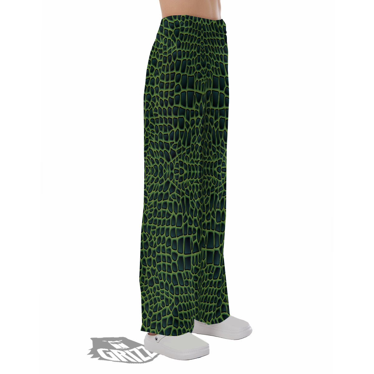 Green Crocodile Leather Skin Print Pajama Pants-grizzshop