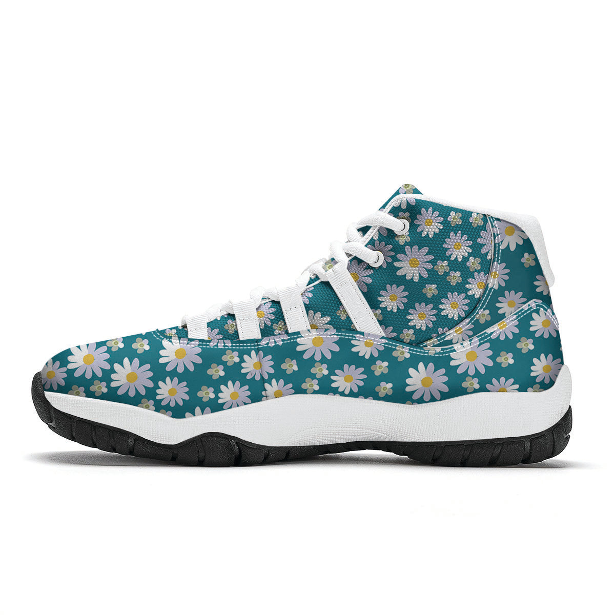 Green Daisy White Bball Shoes-grizzshop