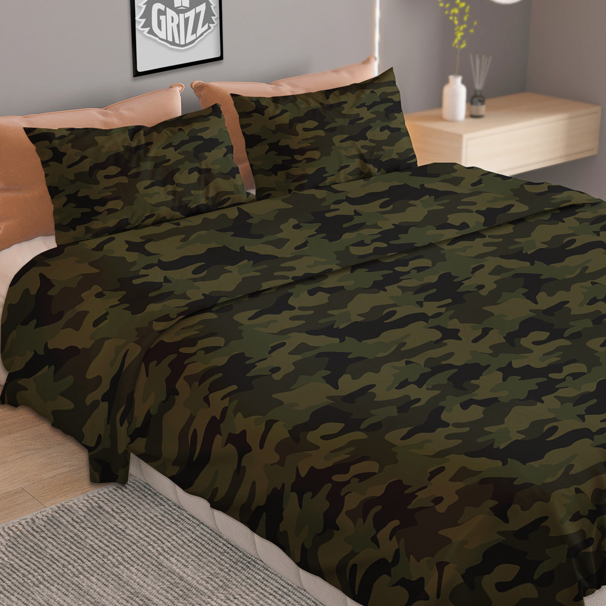 Green Dark And Black Camouflage Print Duvet Cover Bedding Set