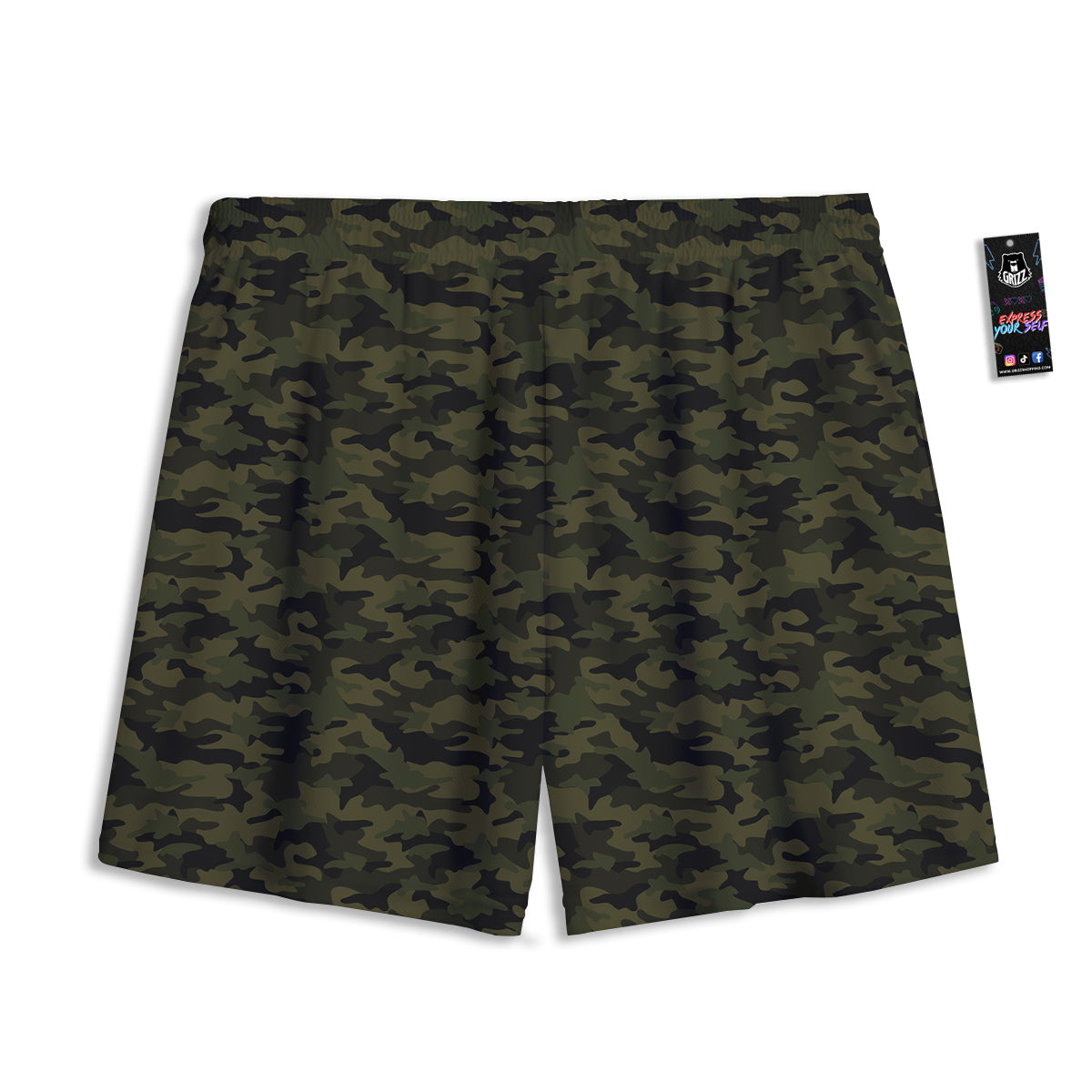 Green Dark And Black Camouflage Print Mesh Shorts