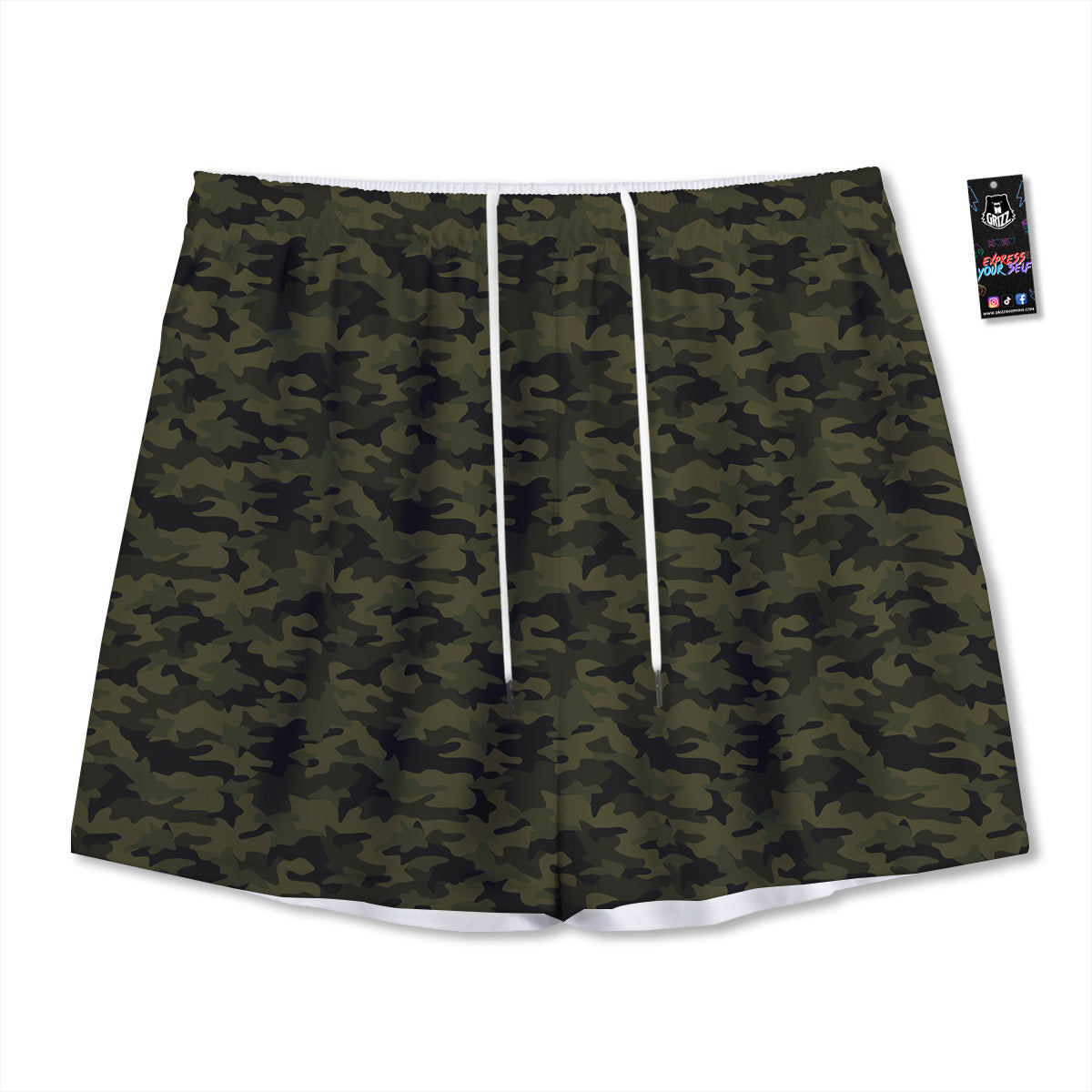 Green Dark And Black Camouflage Print Mesh Shorts