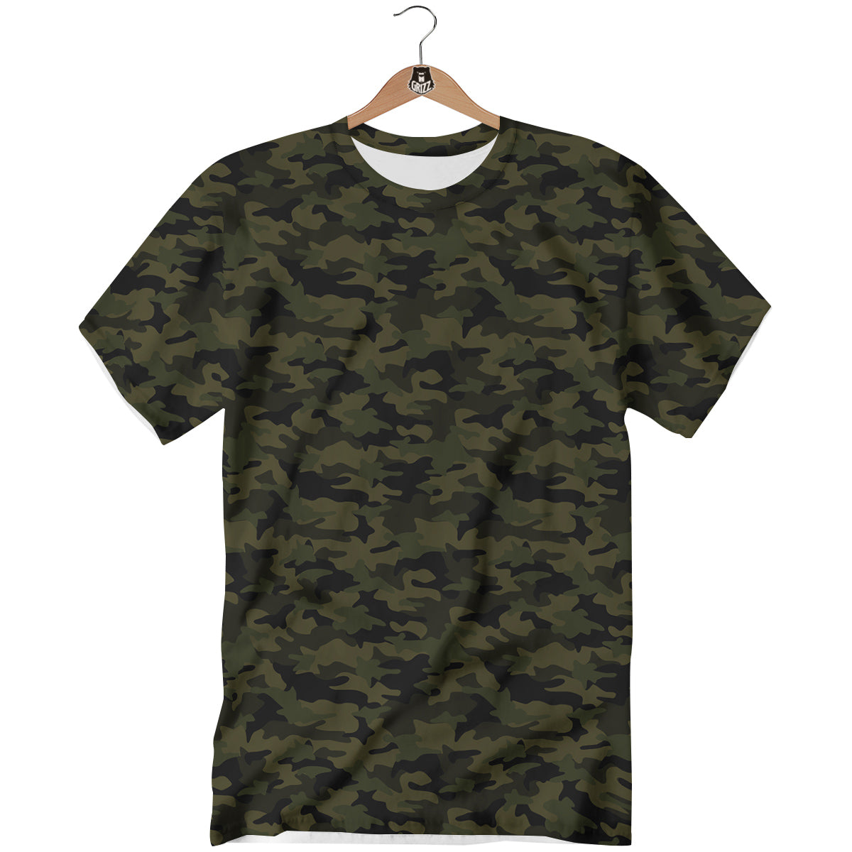 Green Dark And Black Camouflage Print T-Shirt-grizzshop