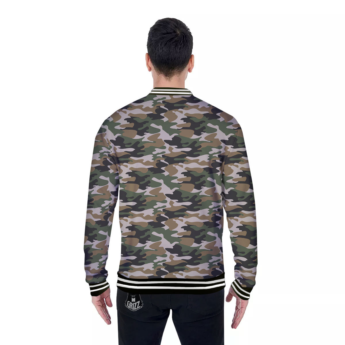Green Desert Camouflage Print Baseball Jacket-grizzshop