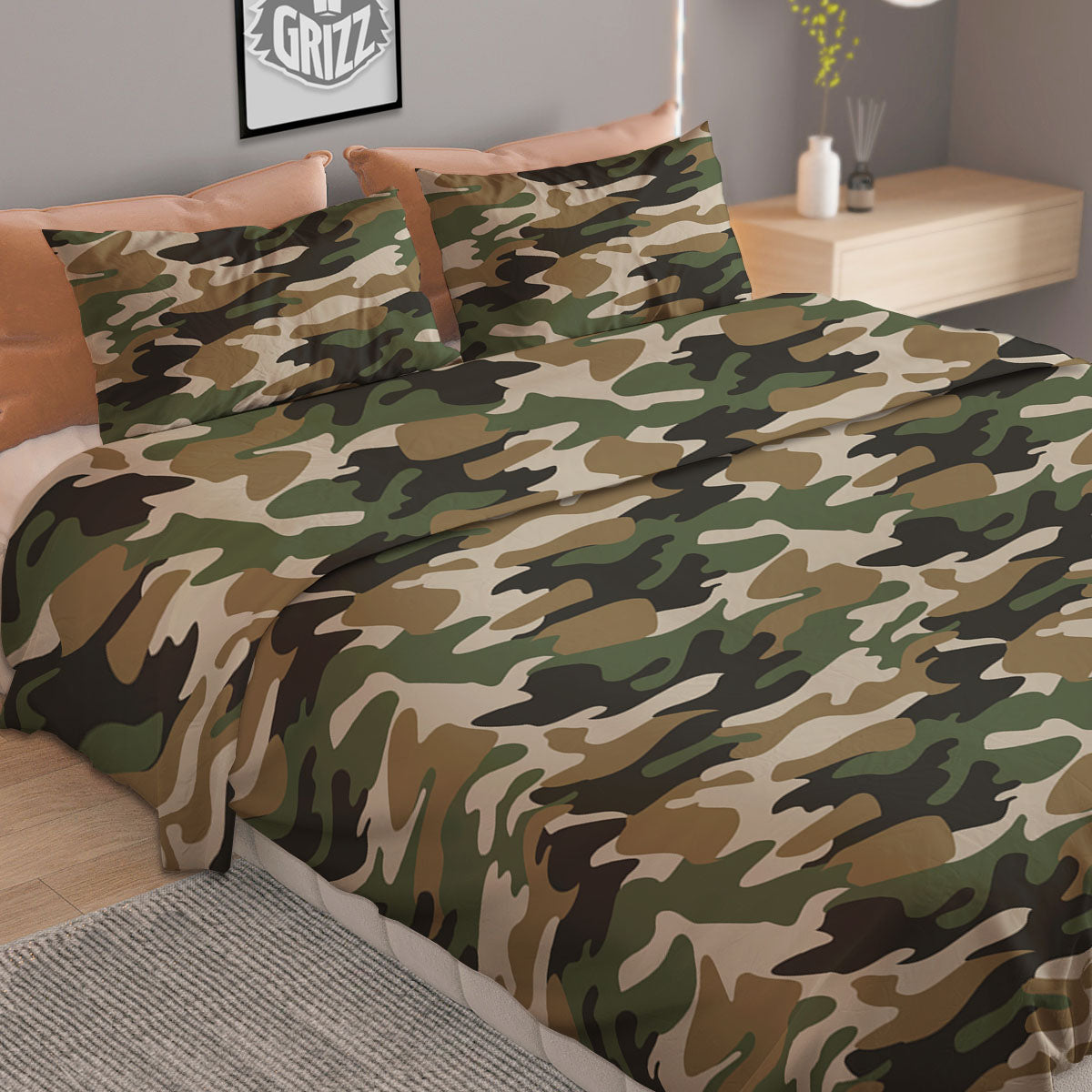 Green Desert Camouflage Print Duvet Cover Bedding Set