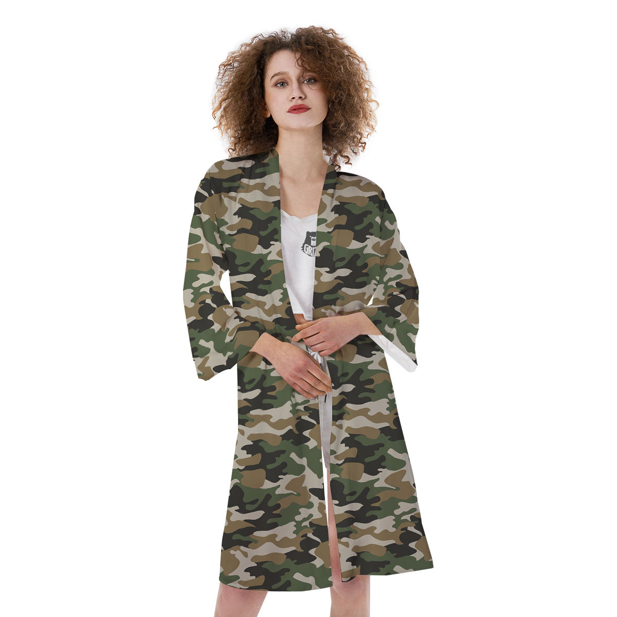 Green Desert Camouflage Print Kimono-grizzshop