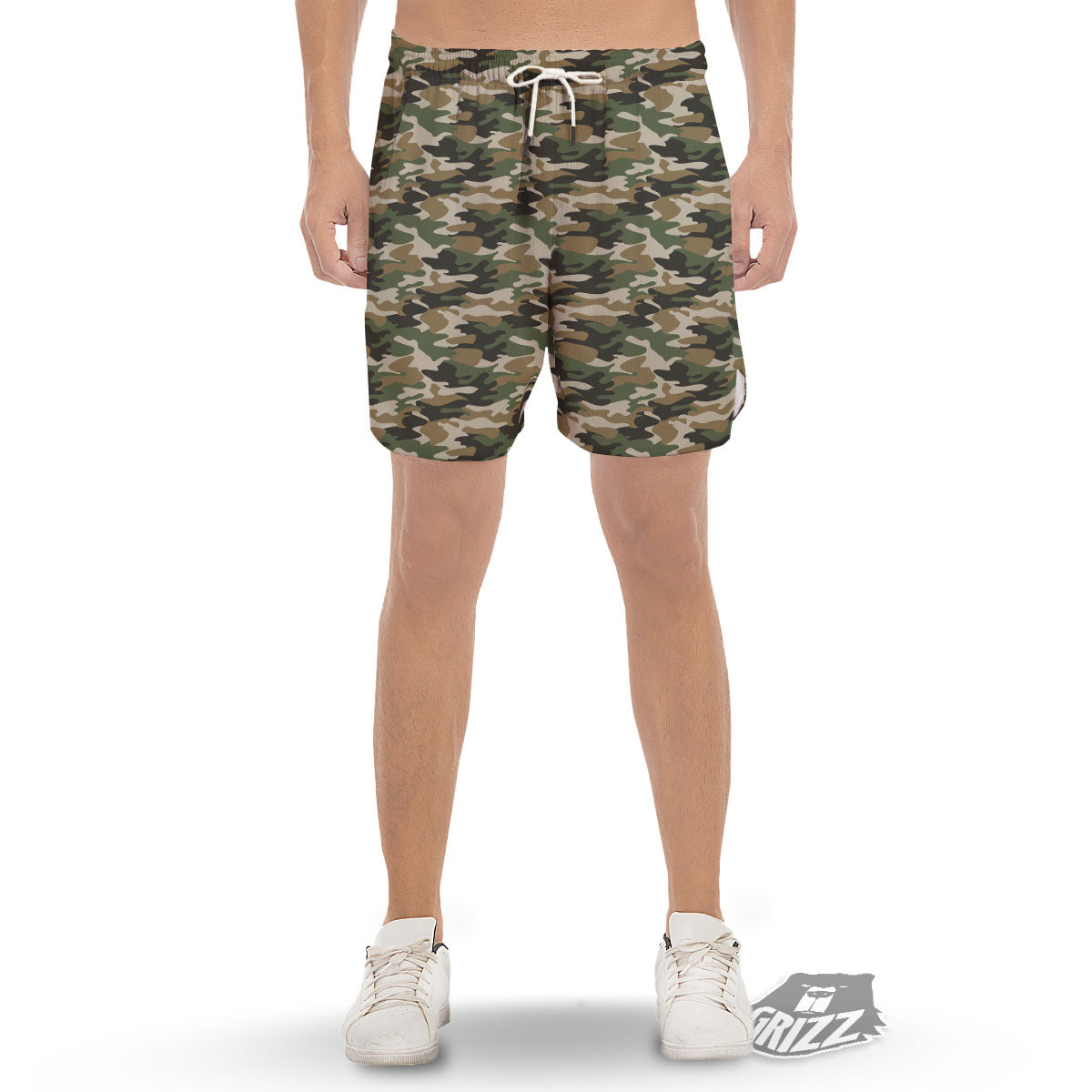 Green Desert Camouflage Print Men's Gym Shorts-grizzshop