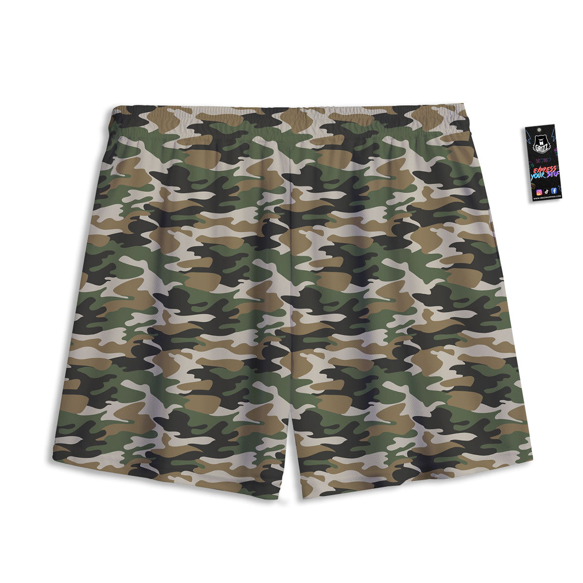 Green Desert Camouflage Print Mesh Shorts