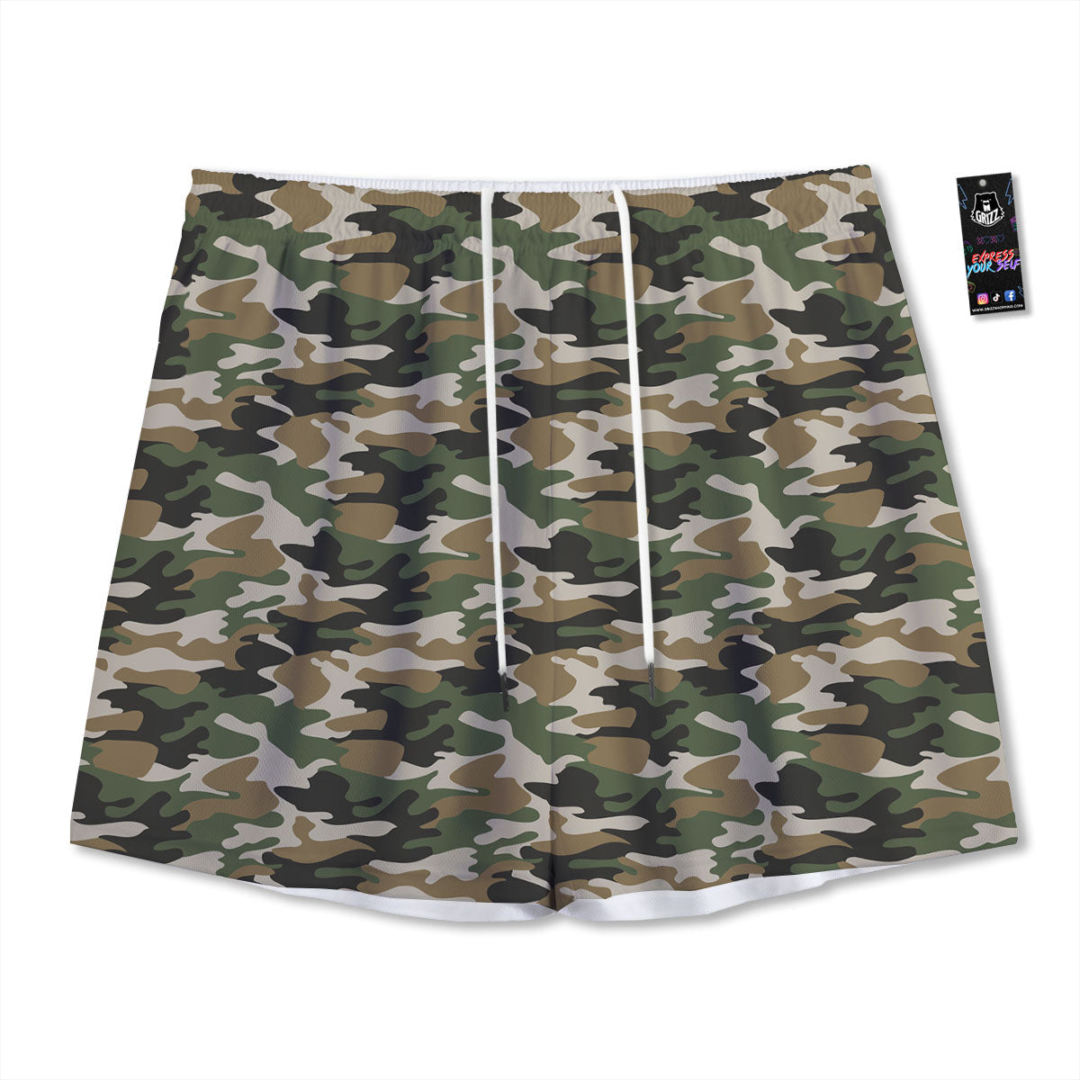 Green Desert Camouflage Print Mesh Shorts