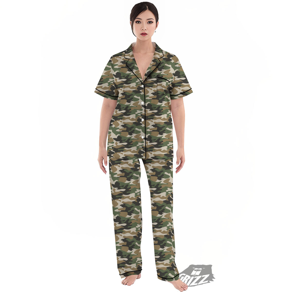Green Desert Camouflage Print Women's Pajamas Set-grizzshop