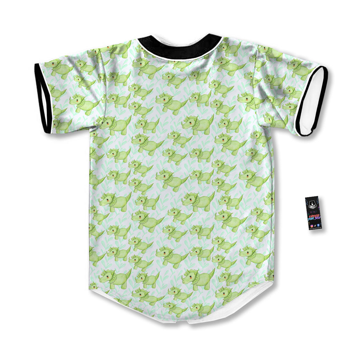 Green Dinosaur Little Print Pattern Baseball Jersey-grizzshop