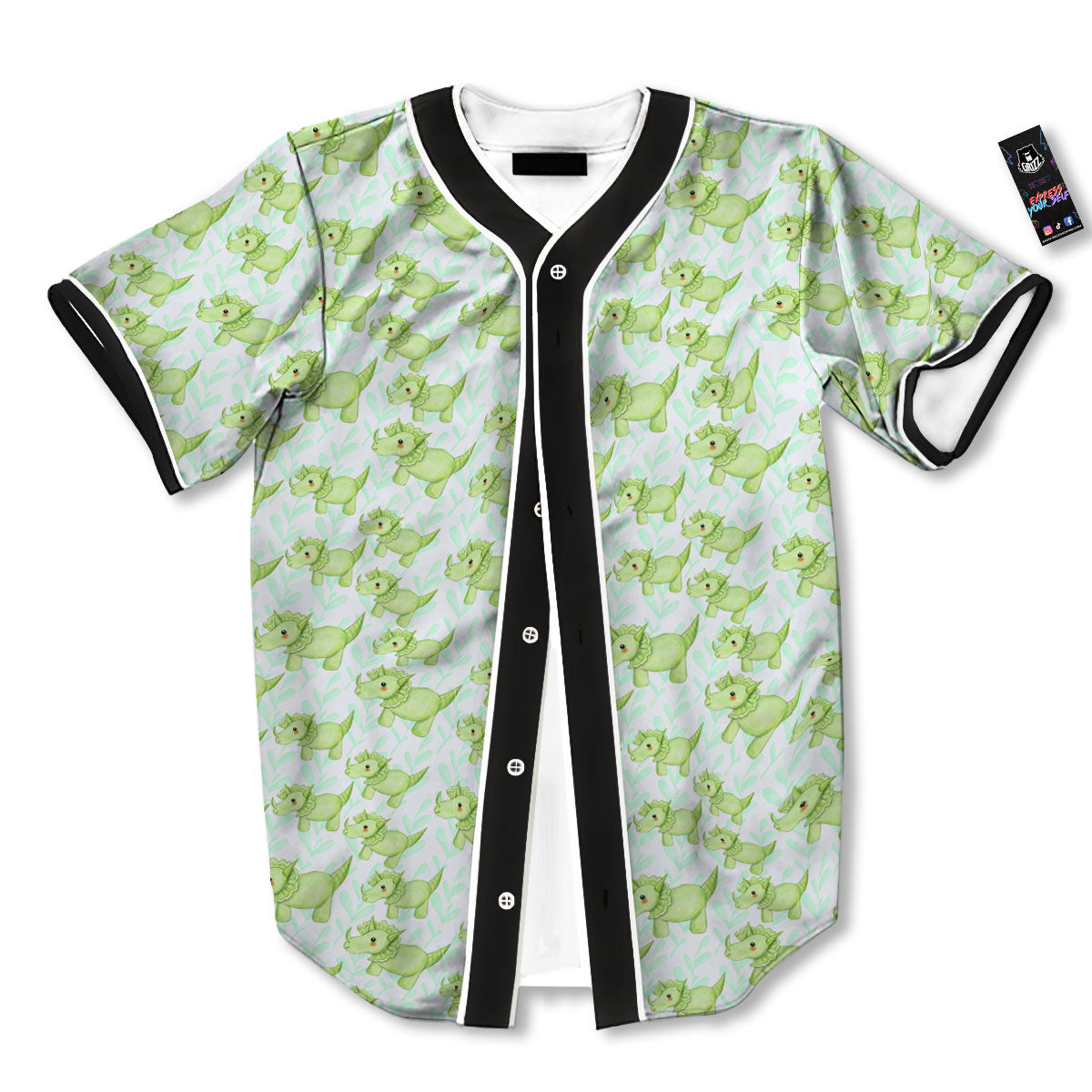 Green Dinosaur Little Print Pattern Baseball Jersey-grizzshop