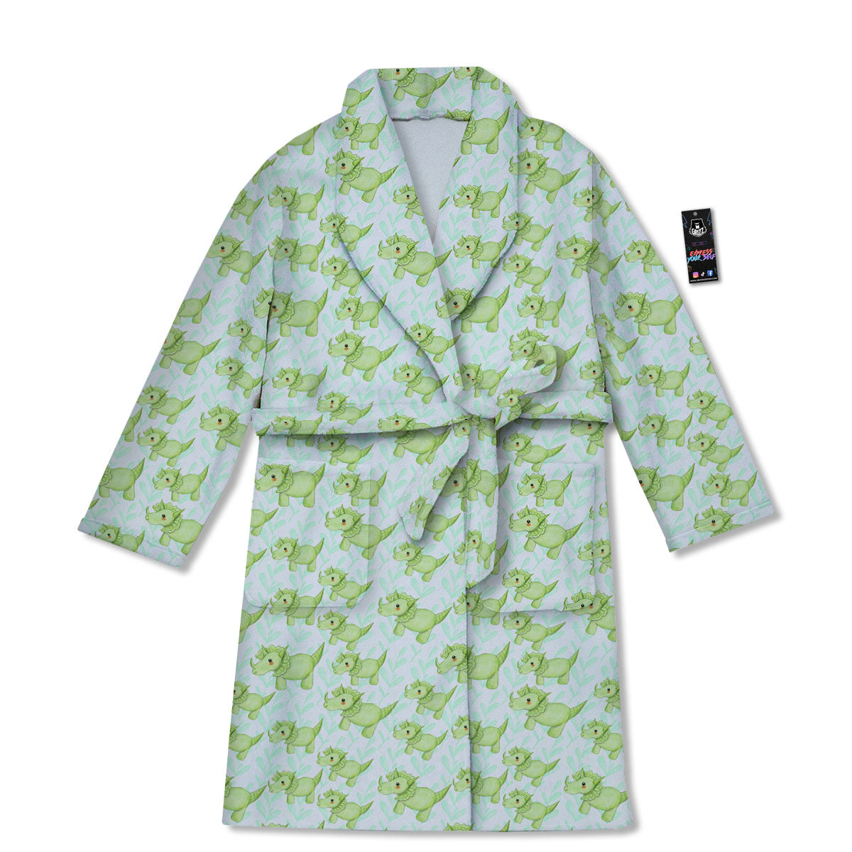 Green Dinosaur Little Print Pattern Bathrobe-grizzshop