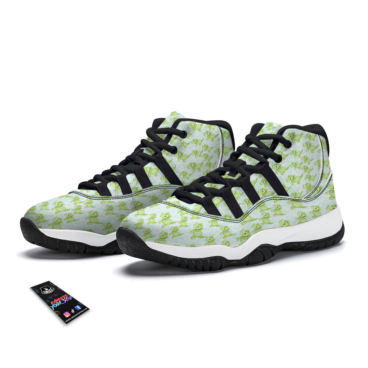 Green Dinosaur Little Print Pattern Black Bball Shoes-grizzshop