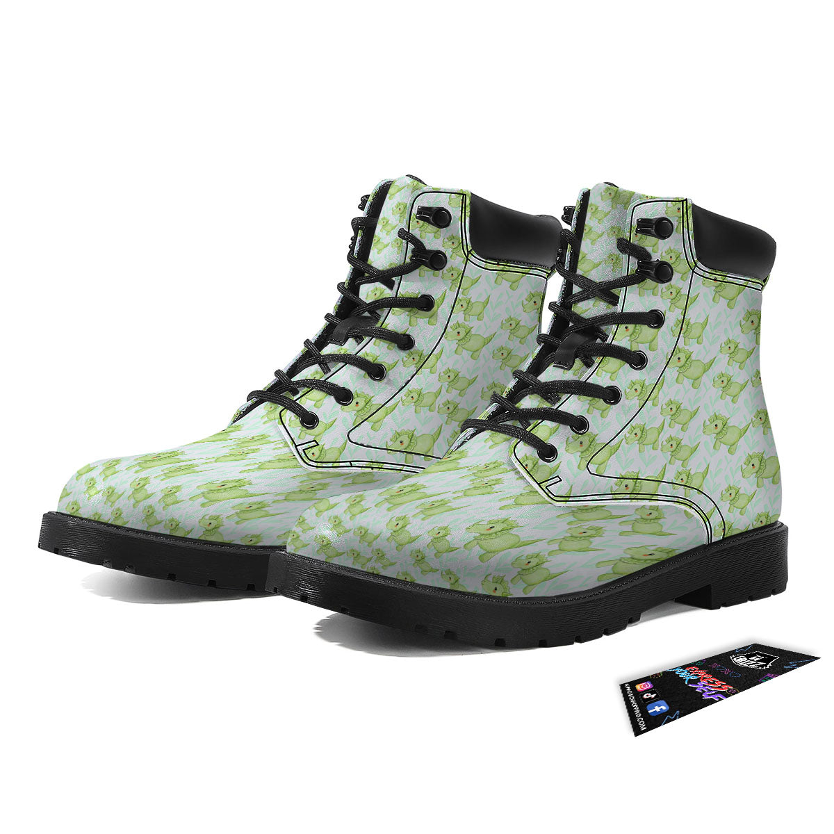 Green Dinosaur Little Print Pattern Boots-grizzshop