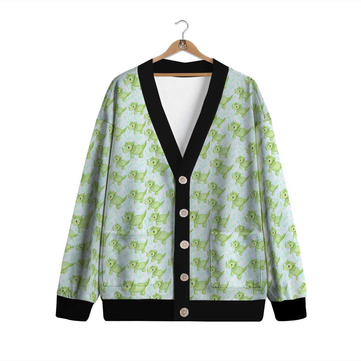 Green Dinosaur Little Print Pattern Cardigan-grizzshop