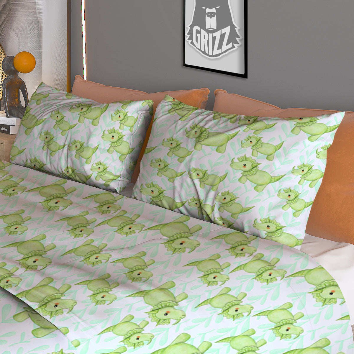 Green Dinosaur Little Print Pattern Duvet Cover Bedding Set