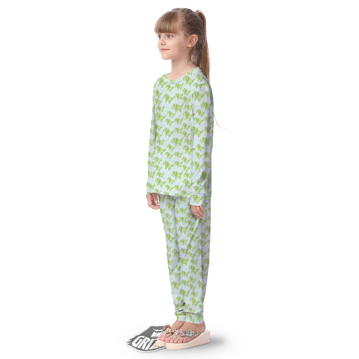 Green Dinosaur Little Print Pattern Kid's Pajamas-grizzshop