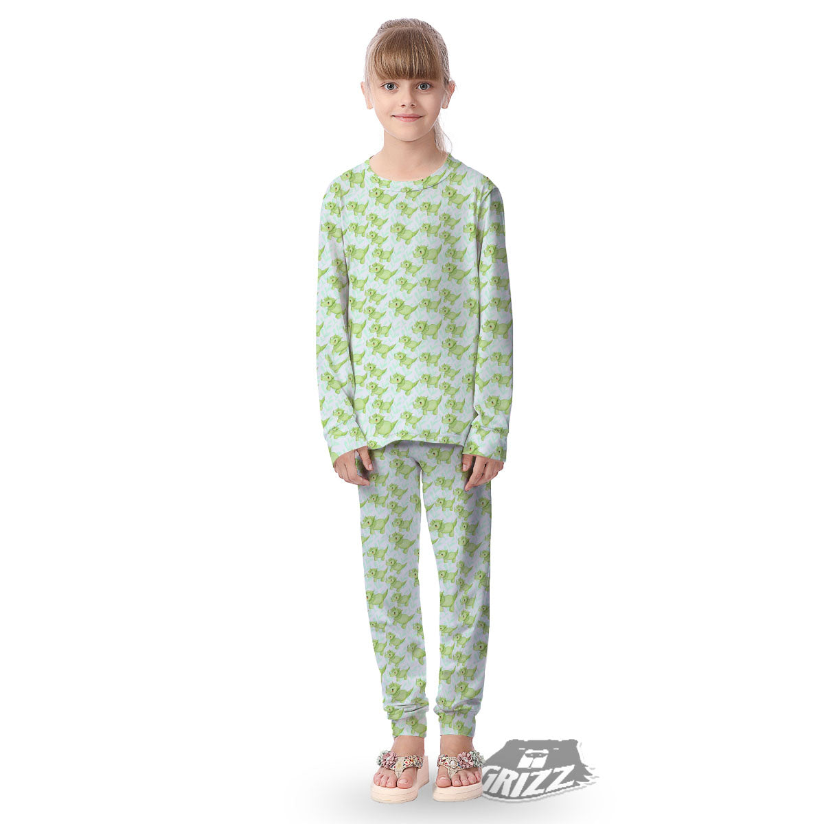 Green Dinosaur Little Print Pattern Kid's Pajamas-grizzshop
