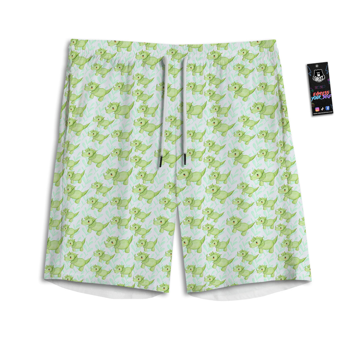Green Dinosaur Little Print Pattern Men's Athletic Shorts