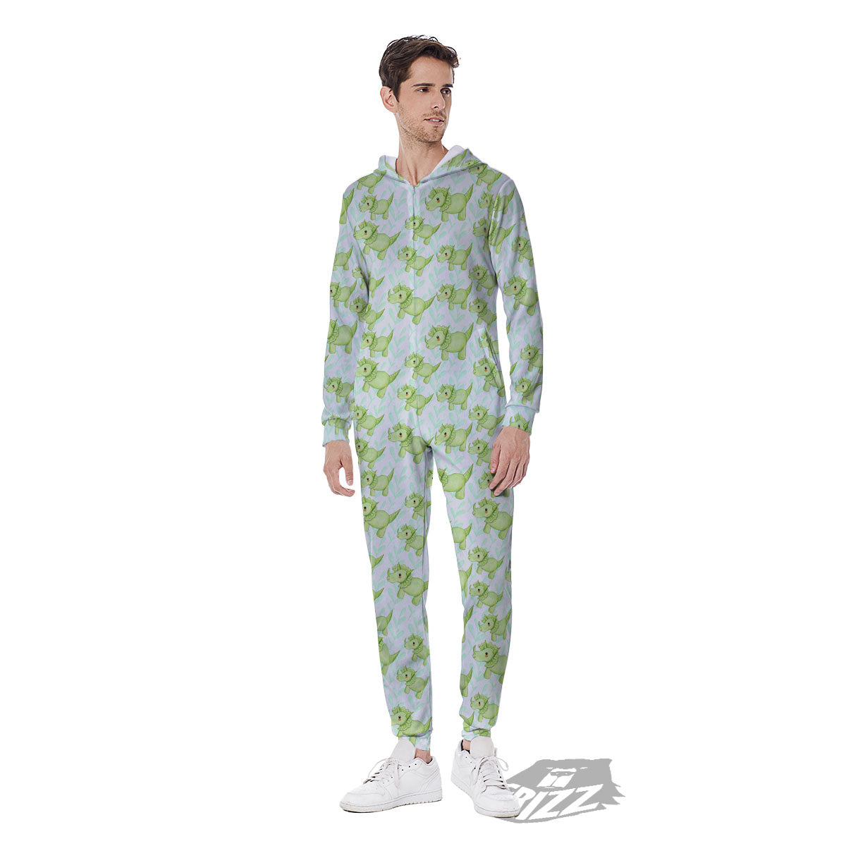 Green Dinosaur Little Print Pattern Men's Jumpsuit-grizzshop