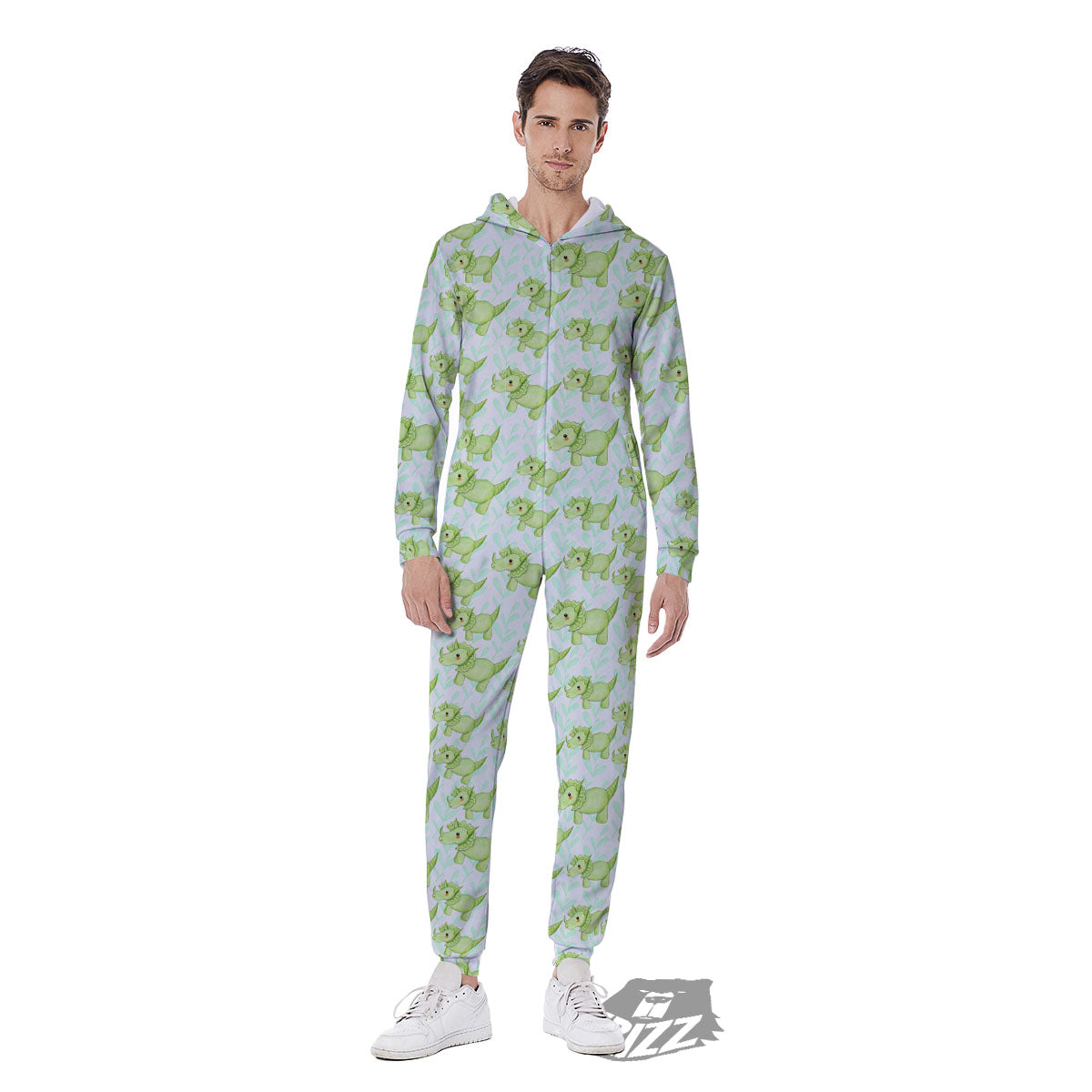 Green Dinosaur Little Print Pattern Men's Jumpsuit-grizzshop