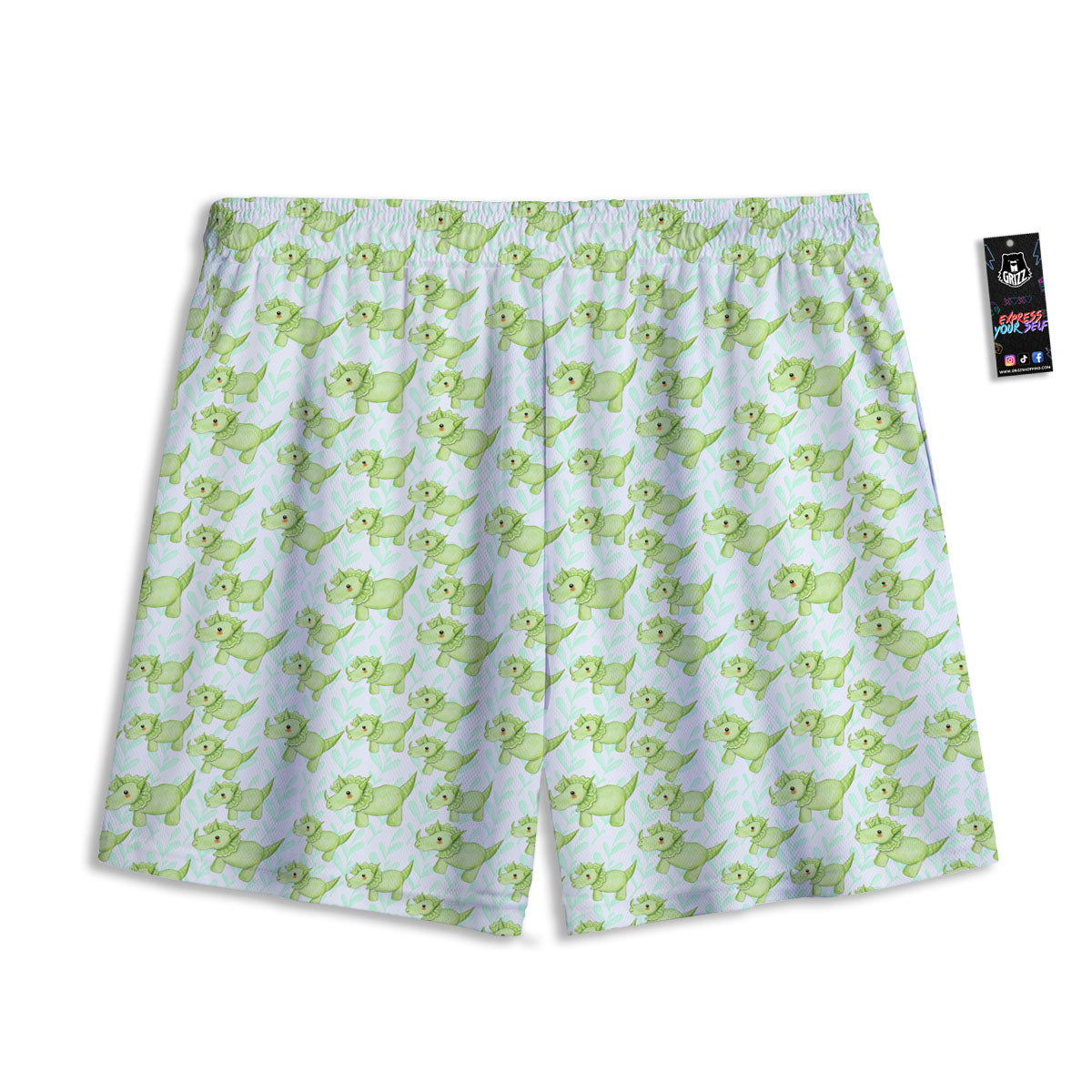 Green Dinosaur Little Print Pattern Mesh Shorts