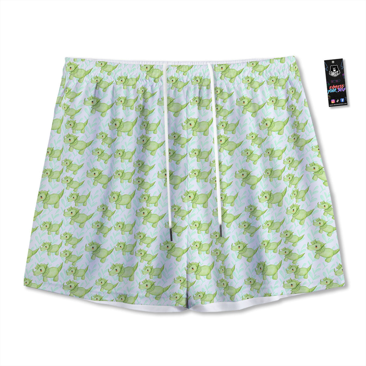 Green Dinosaur Little Print Pattern Mesh Shorts