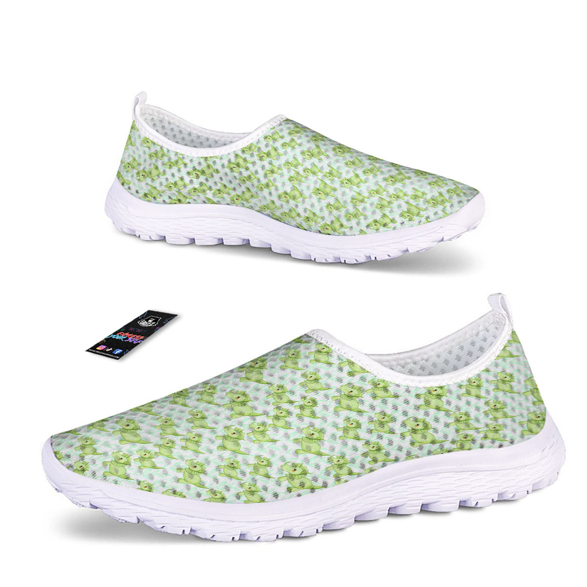 Green Dinosaur Little Print Pattern Nurse Shoes-grizzshop
