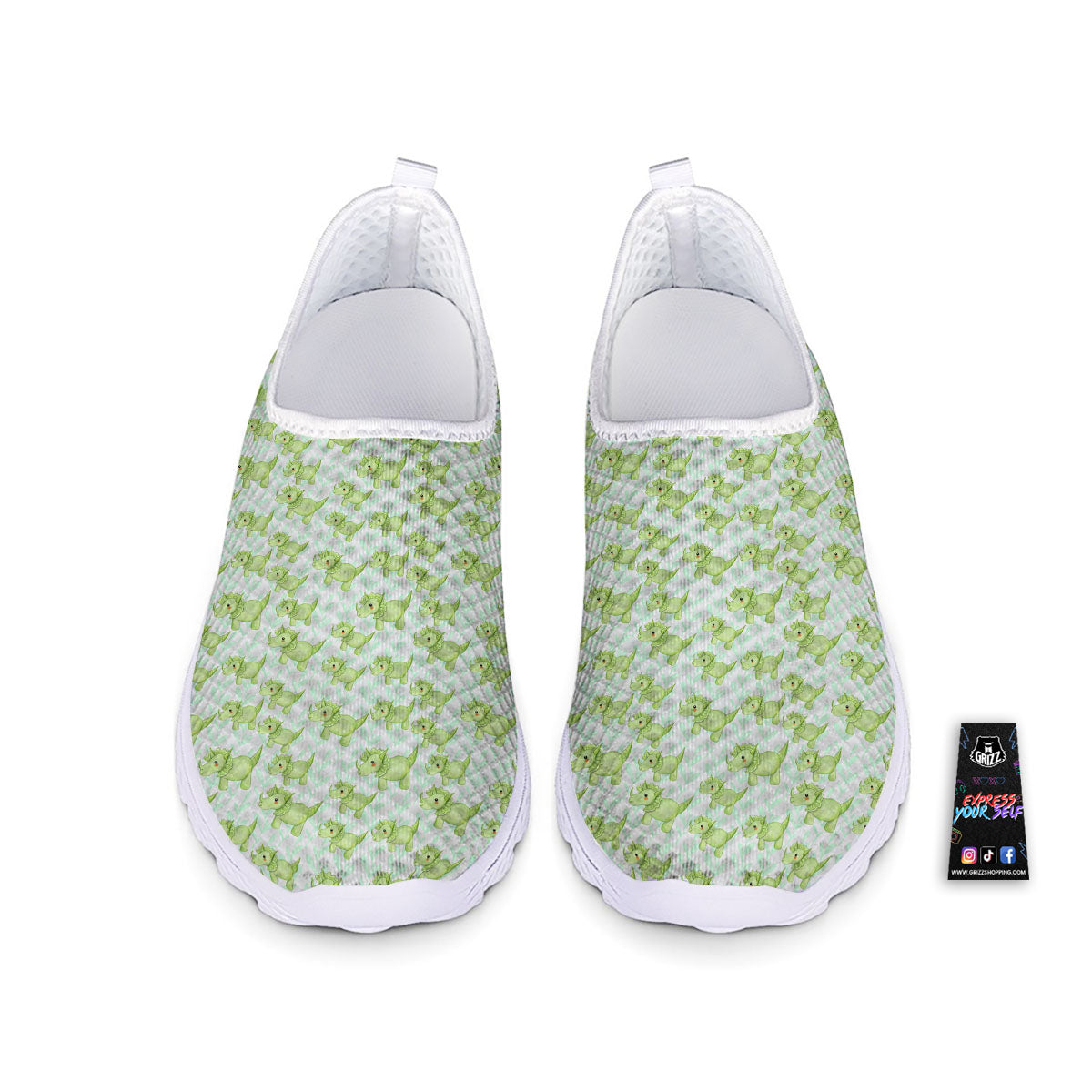 Green Dinosaur Little Print Pattern Nurse Shoes-grizzshop