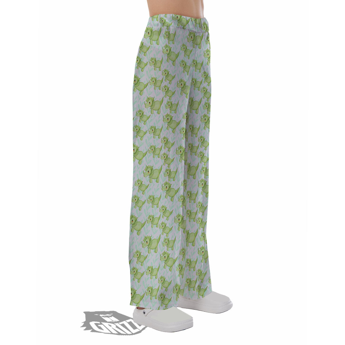 Green Dinosaur Little Print Pattern Pajama Pants-grizzshop
