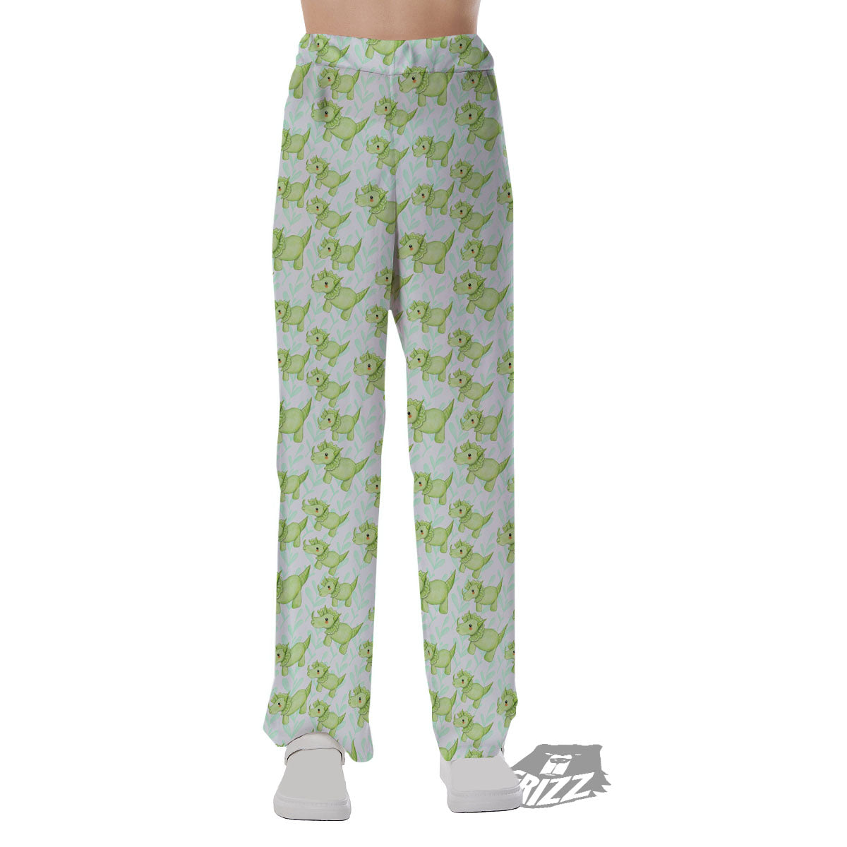 Green Dinosaur Little Print Pattern Pajama Pants-grizzshop