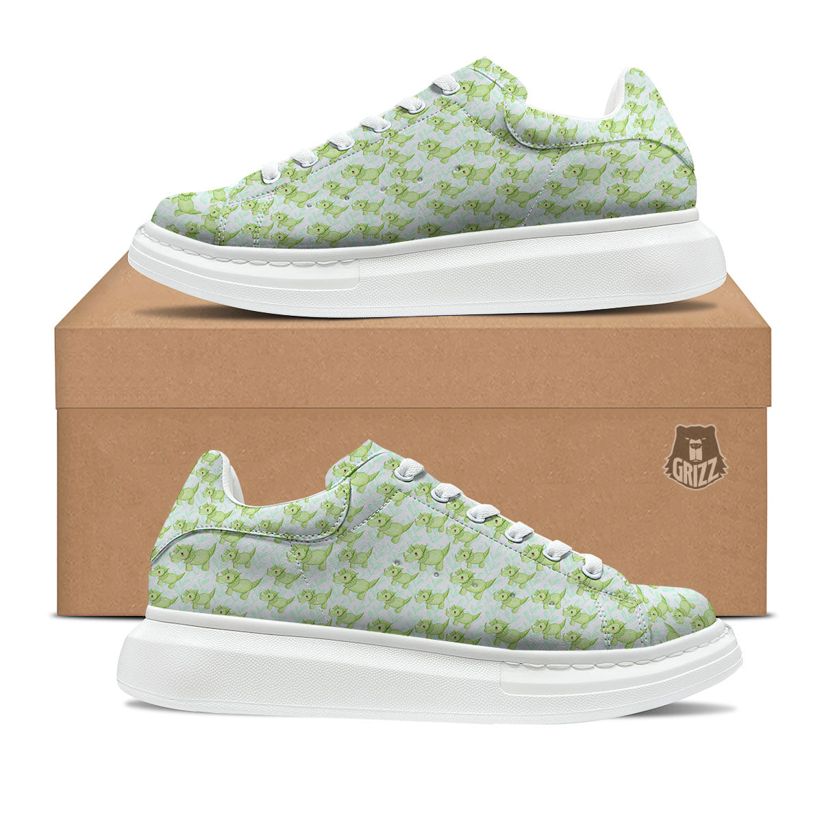 Green Dinosaur Little Print Pattern Platform Shoes-grizzshop