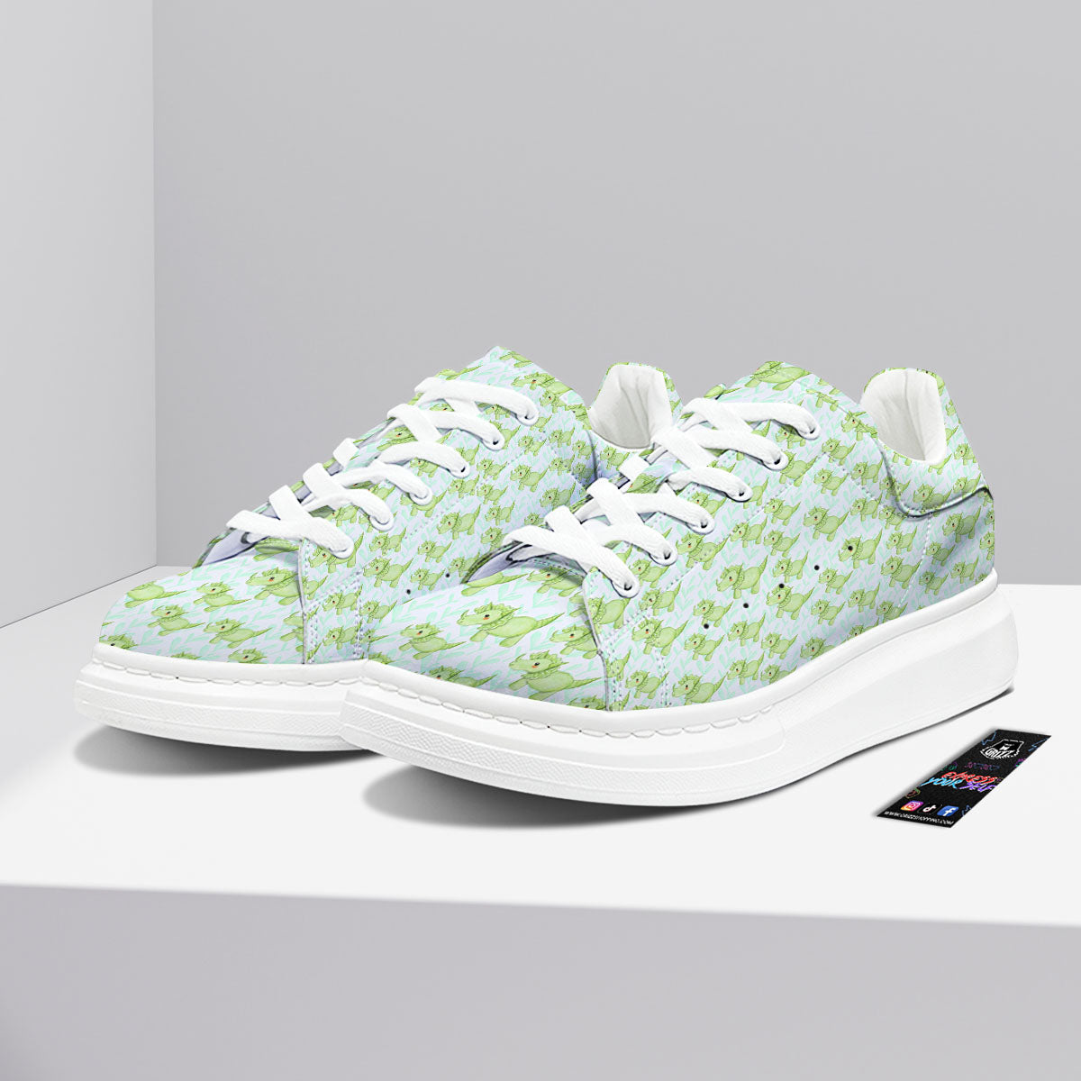 Green Dinosaur Little Print Pattern Platform Shoes-grizzshop