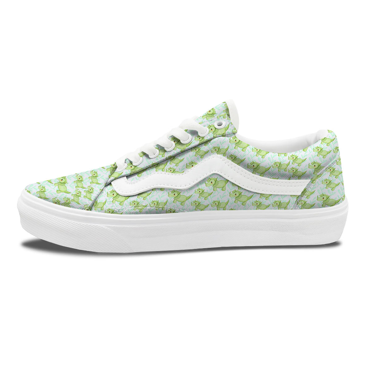 Green Dinosaur Little Print Pattern Skate Shoes-grizzshop