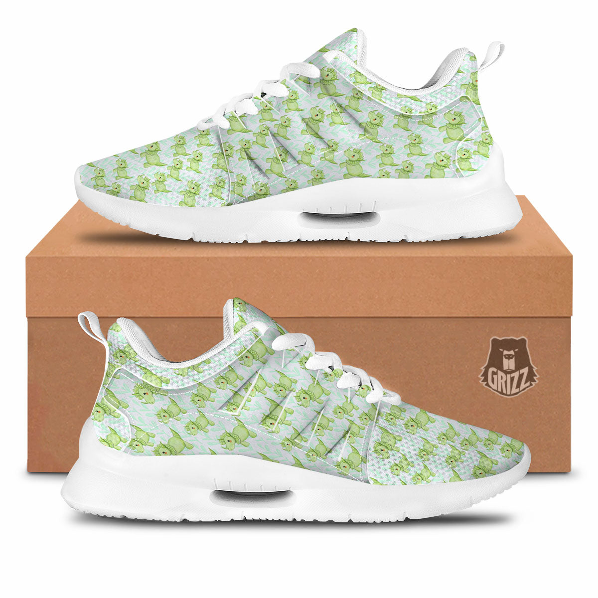 Green Dinosaur Little Print Pattern Tennis Shoes-grizzshop