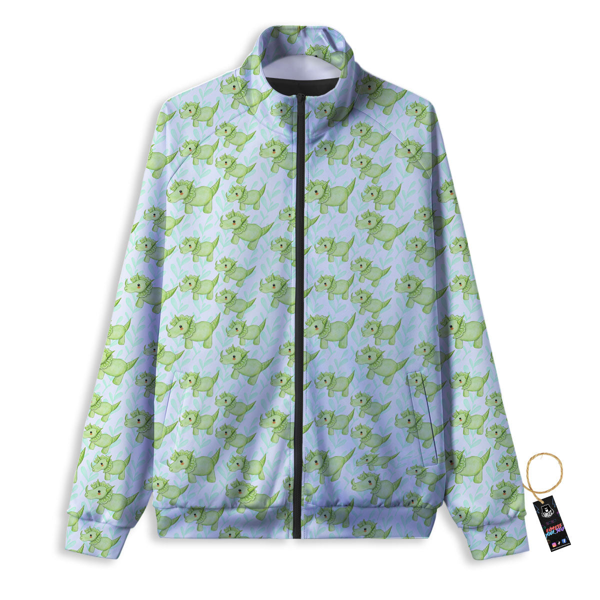 Green Dinosaur Little Print Pattern Track Jacket-grizzshop