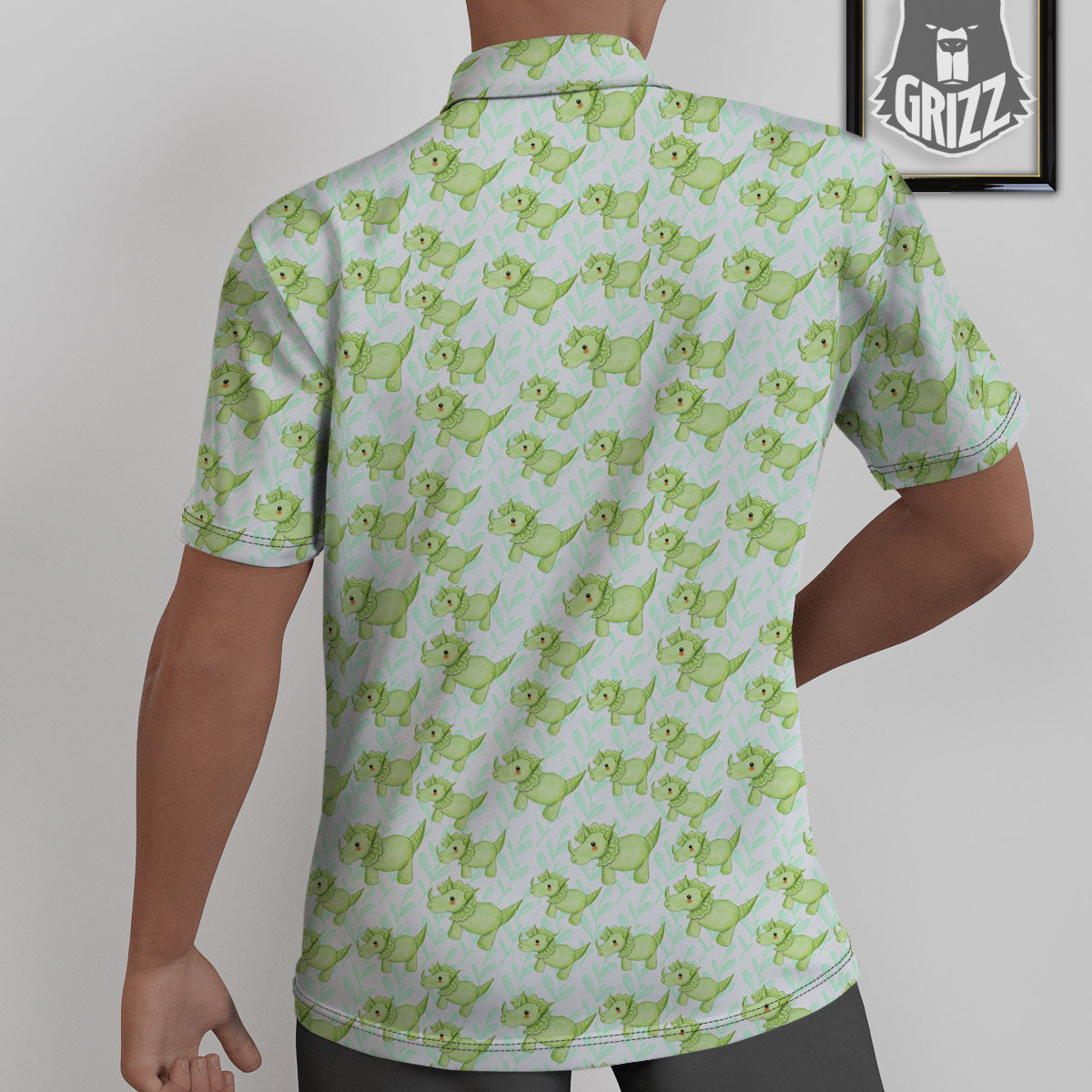 Green Dinosaur Little Print Pattern Untucked Shirts-grizzshop