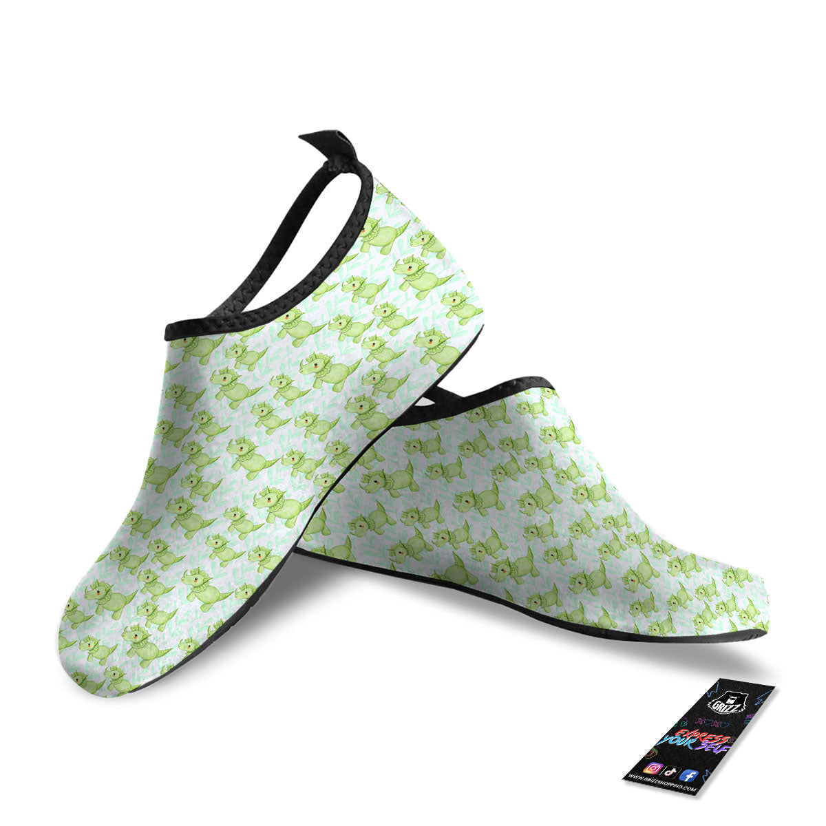 Green Dinosaur Little Print Pattern Water Shoes-grizzshop