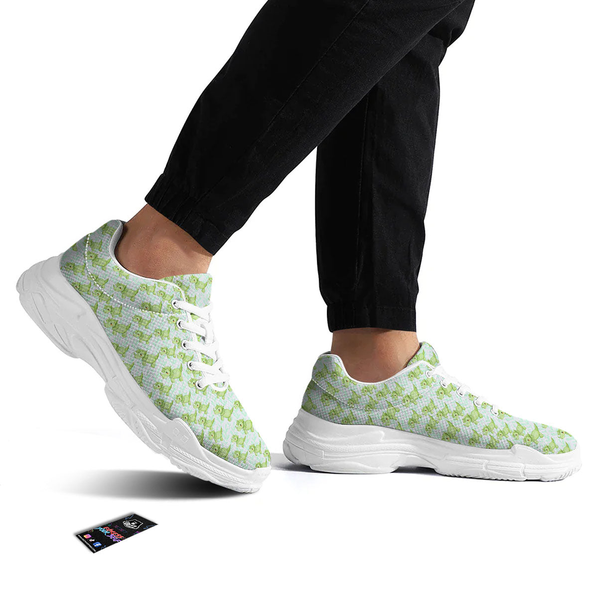Green Dinosaur Little Print Pattern White Chunky Shoes-grizzshop