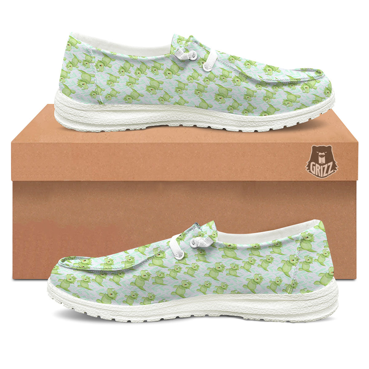Green Dinosaur Little Print Pattern White Loafers-grizzshop