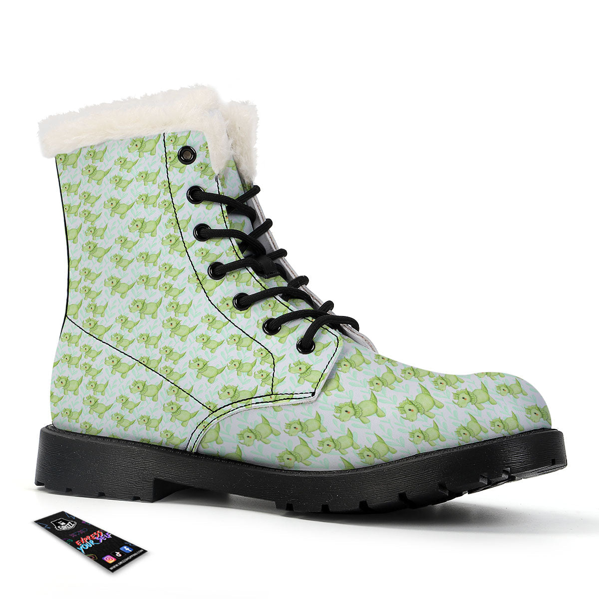 Green Dinosaur Little Print Pattern Winter Boots-grizzshop