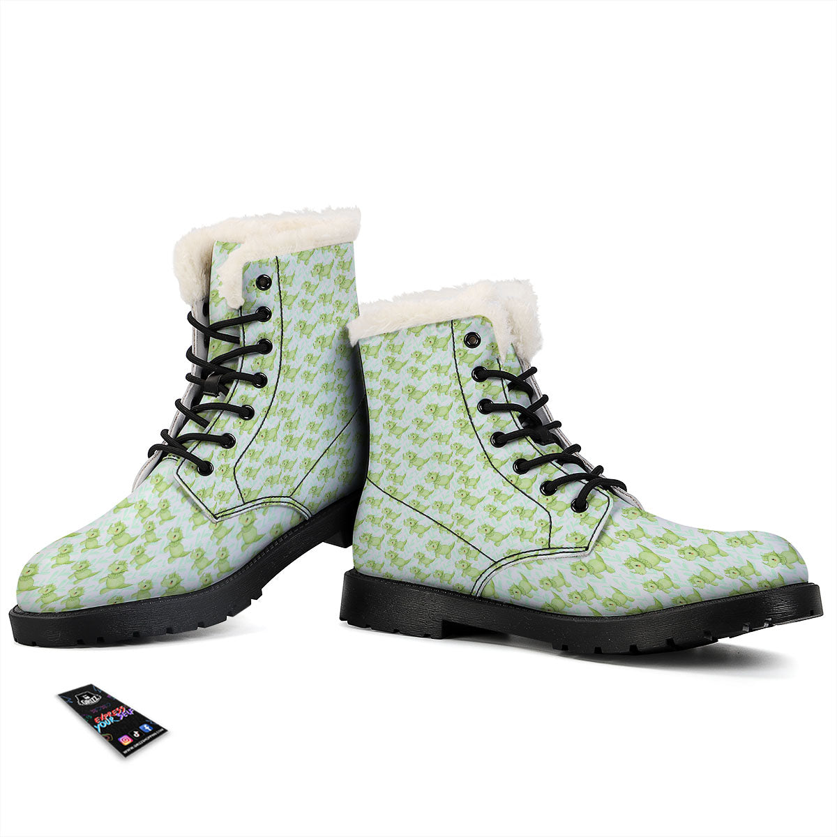 Green Dinosaur Little Print Pattern Winter Boots-grizzshop